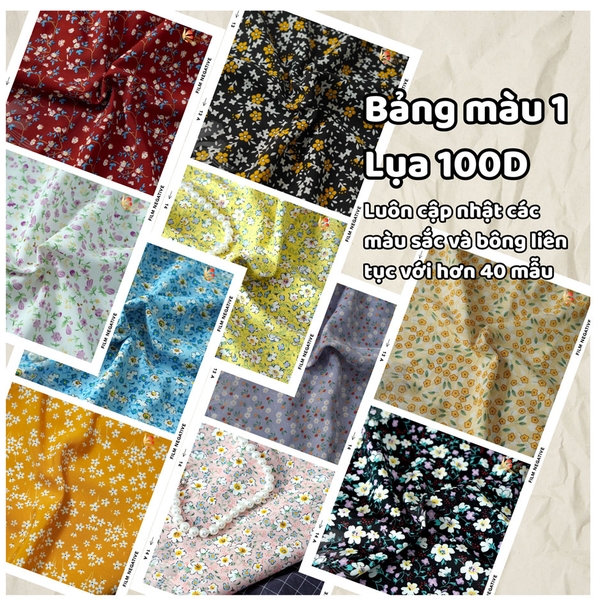 [MÀU 2] Vải Lụa nhật 100D họa tiết hoa nhí Phượng Thúy