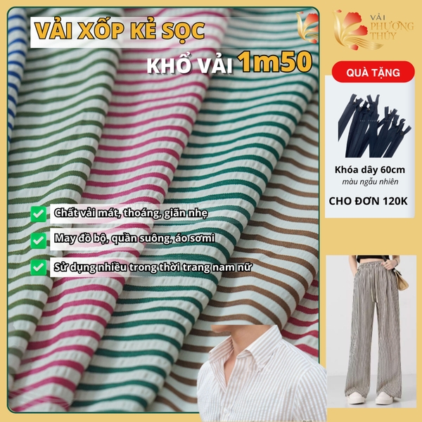 Vải xốp kẻ sọc Phượng Thúy khổ 1m50