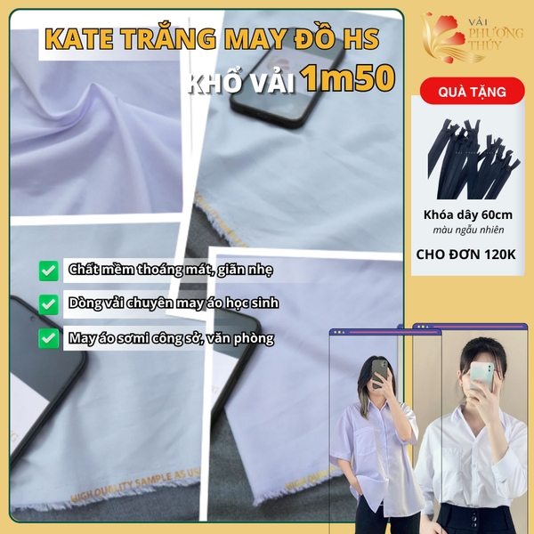 Vải kate Mỹ trắng xanh Phượng Thúy khổ 1m50