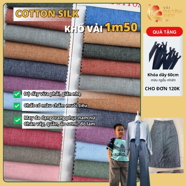 Vải lụa Cotton silk Phượng Thúy khổ 1m50