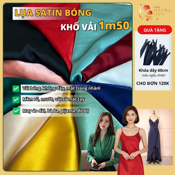 Vải lụa Satin trơn Phượng Thúy khổ 1m50
