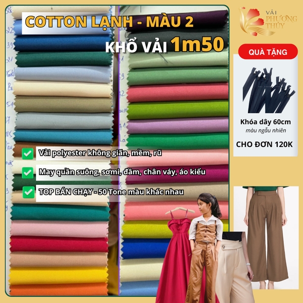 [MÀU 2] Vải Cotton lạnh Phượng Thúy khổ 1m50 | Vải may áo sơ mi