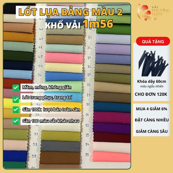 [MÀU 2] Vải lót lụa Phượng Thúy khổ 1m50