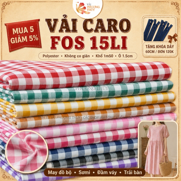 Vải kate fos caro 15 li Phượng Thúy khổ 1m50