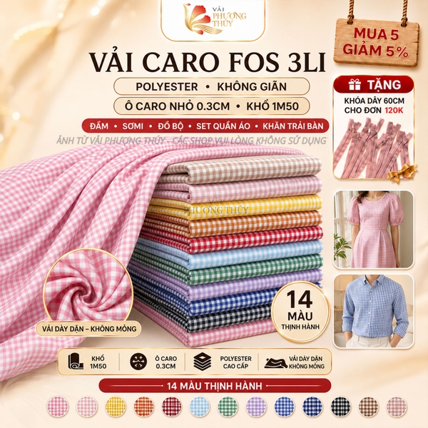 Vải kate fos caro 3li Phượng Thúy khổ 1m50