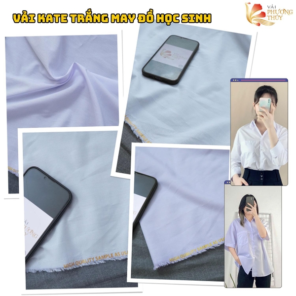 Vải kate Mỹ trắng xanh Phượng Thúy khổ 1m50