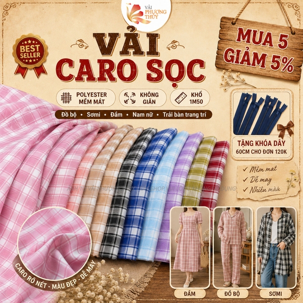 Vải kate caro sọc Phượng Thúy