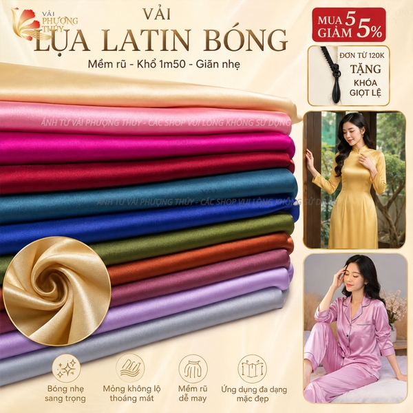 Vải lụa Latin trơn Phượng Thúy khổ 1m50