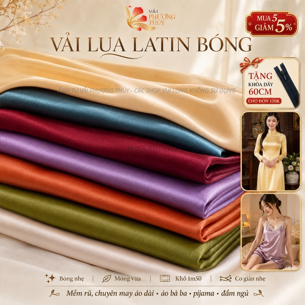 Vải lụa Latin trơn Phượng Thúy khổ 1m50