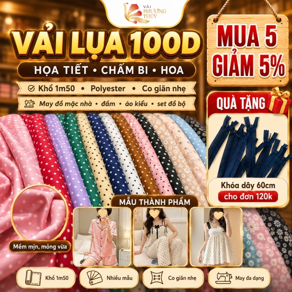 [MÀU 2] Vải Lụa nhật 100D họa tiết hoa nhí Phượng Thúy