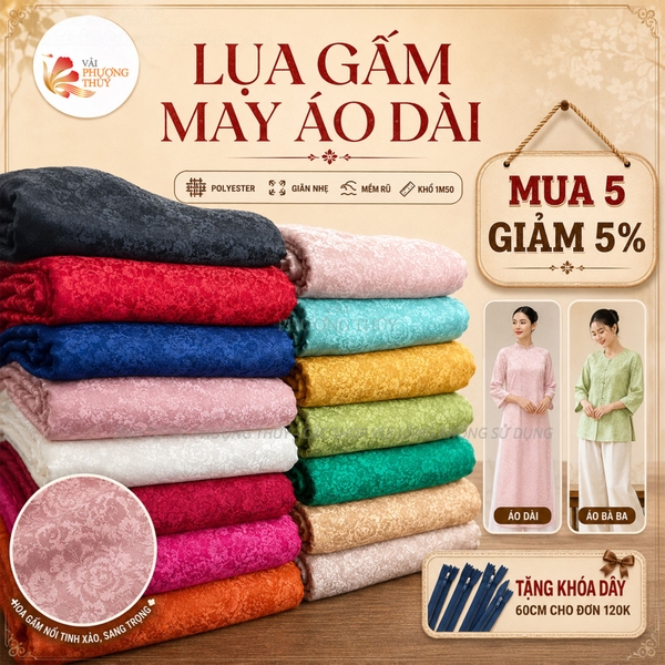 [MÀU 2] Vải lụa gấm Phượng Thúy khổ 1m50 - may áo dài đồ bộ bà ba