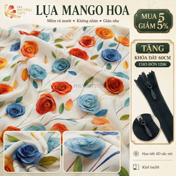 Vải lụa Mango Phượng Thúy khổ 1m50 | Vải may đồ bộ, đầm váy