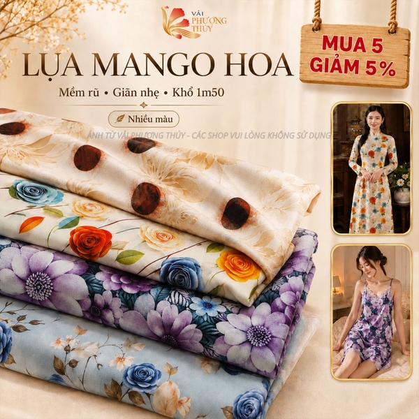 Vải lụa Mango Phượng Thúy khổ 1m50 | Vải may đồ bộ, đầm váy