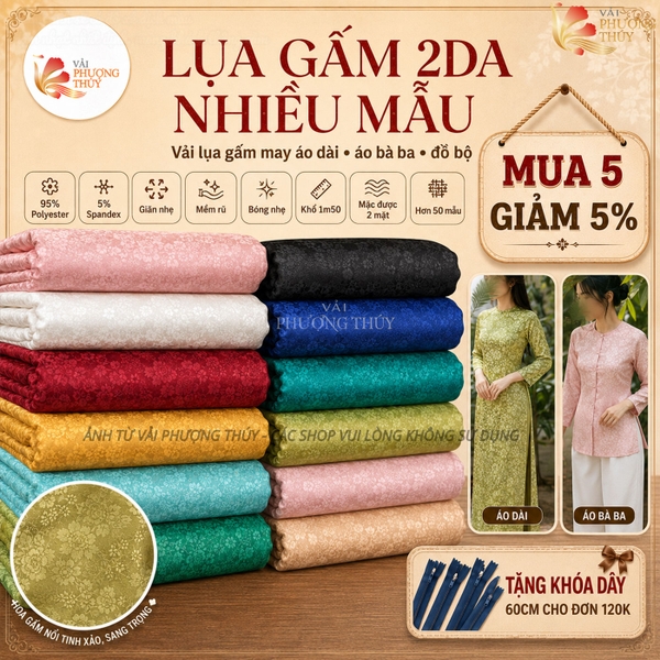 Vải lụa gấm 2 da Phượng Thúy khổ 1m50