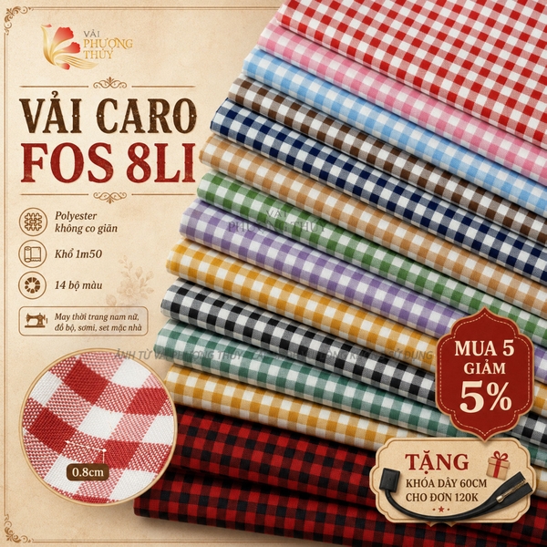 Vải kate fos caro 8 li Phượng Thúy khổ 1m50