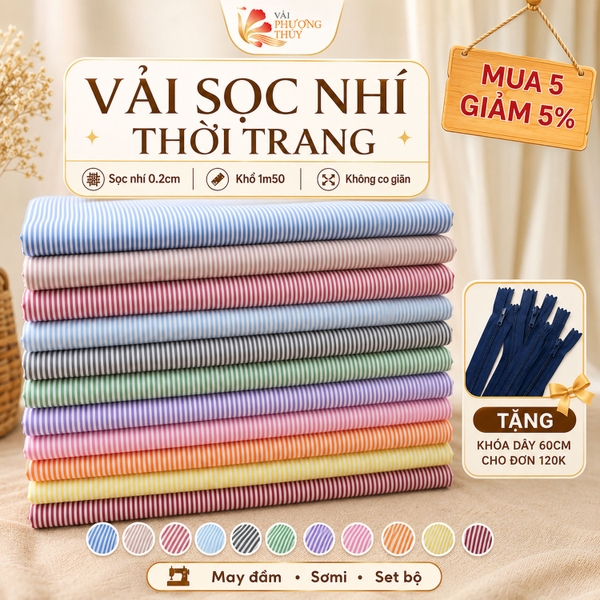 Vải kate sọc ngang Phượng Thuý khổ 1m50