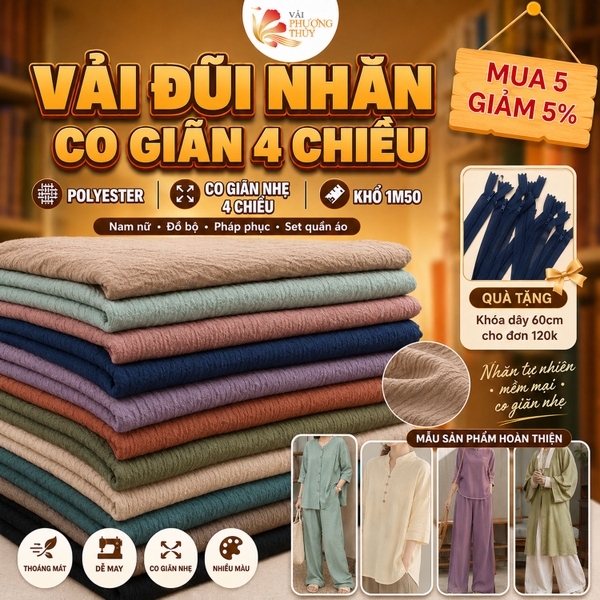 Vải đũi trơn Phượng Thúy khổ 1m55