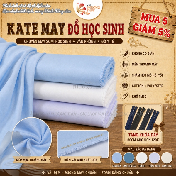 Vải kate Mỹ Phượng Thúy chuyên may sơmi khổ 1m50
