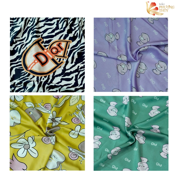 Vải lụa Satin họa tiết Phượng Thúy khổ 1m50 | Vải may pijama, đồ bộ