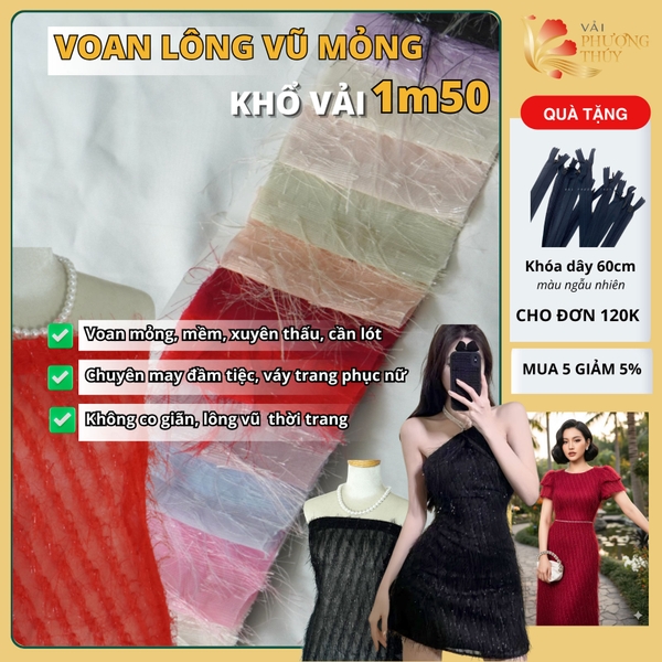 Vải voan lông vũ Phượng Thúy khổ 1m50