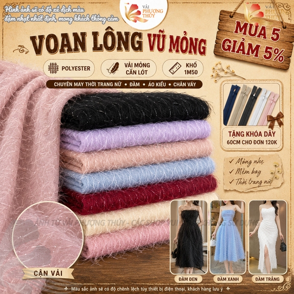 Vải voan lông vũ Phượng Thúy khổ 1m50