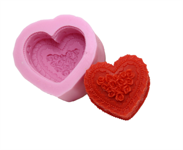 Khuôn Silicon - Trái Tim Hoa - Chùm Hồng Viền 5.8cm