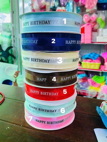 Ruy Băng Voan In Chữ Happy Birthday Phụ Kiện Trang Trí Bánh - màu đỏ tươi 5