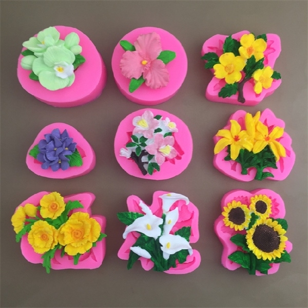 Khuôn Silicon - Chùm Hoa Cúc - Kèm Lá 5c 10cm