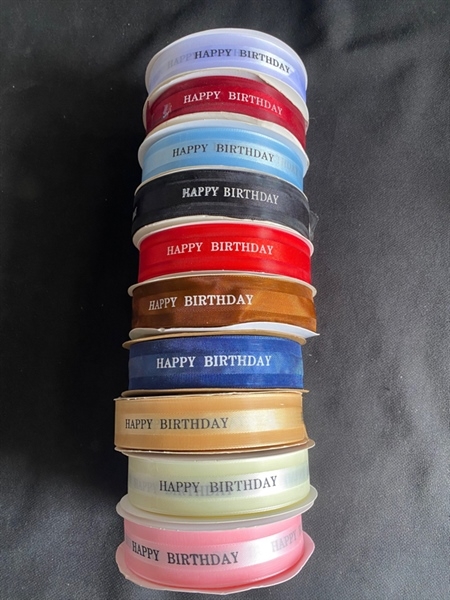 Ruy Băng Voan In Chữ Happy Birthday Phụ Kiện Trang Trí Bánh - màu trắng