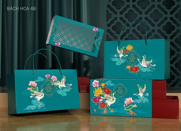 Hộp Giấy - Bánh Trung Thu Quai Xách - 4 Bánh - 4B02