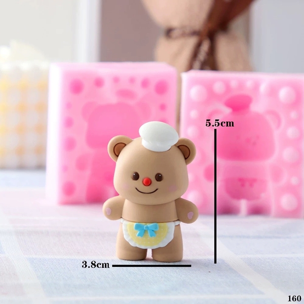 Khuôn Silicon - Động Vật - Gấu Đội Nón 2 Mảnh 5.5cm Đầu Bếp