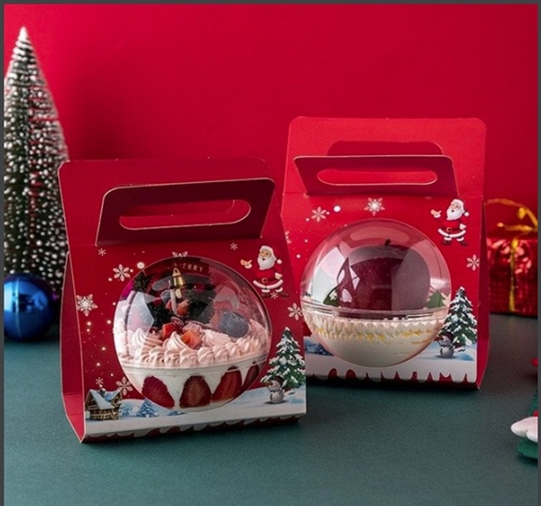 Hộp Nhựa - Cầu - Quai Xách Giấy - 600ml - ĐỎ NOEL