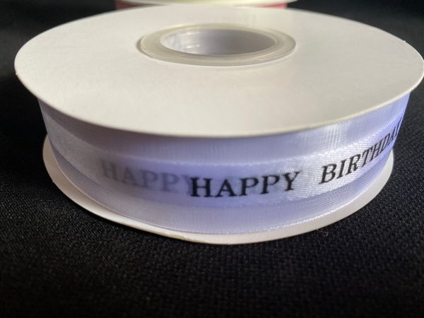 Ruy Băng Voan In Chữ Happy Birthday Phụ Kiện Trang Trí Bánh - màu trắng