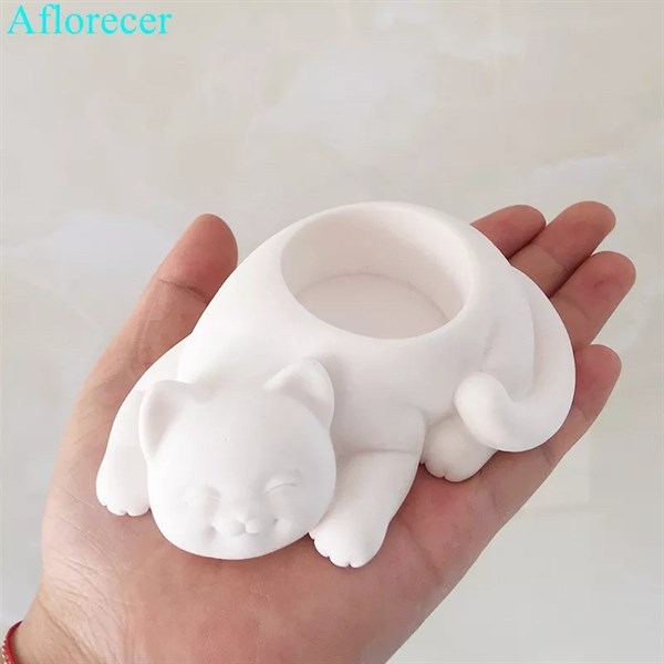 Khuôn Silicon - Động Vật - Mèo Nằm Chậu 11cm