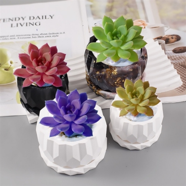 Khuôn Silicon - Chậu Cây - Đa Giác 9.7cm Kèm Đế