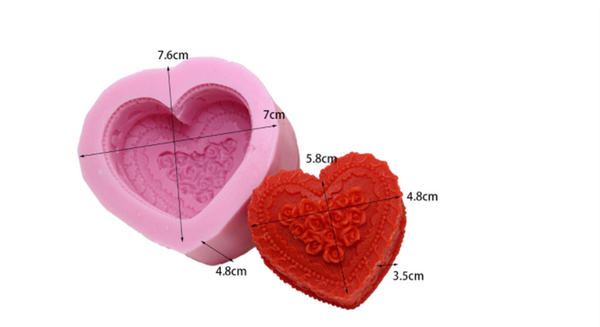 Khuôn Silicon - Trái Tim Hoa - Chùm Hồng Viền 5.8cm