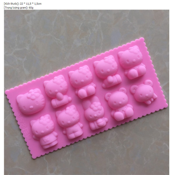 Khuôn Silicon - Mèo Kitty - Mặt Đứng Ngồi 10c