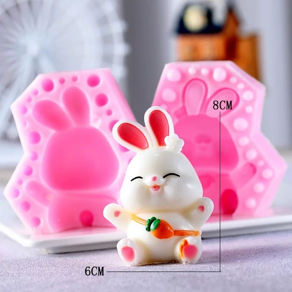 Khuôn Silicon - Động Vật - Con Thỏ Ngồi 2 Mảnh Giang Tay 8cm
