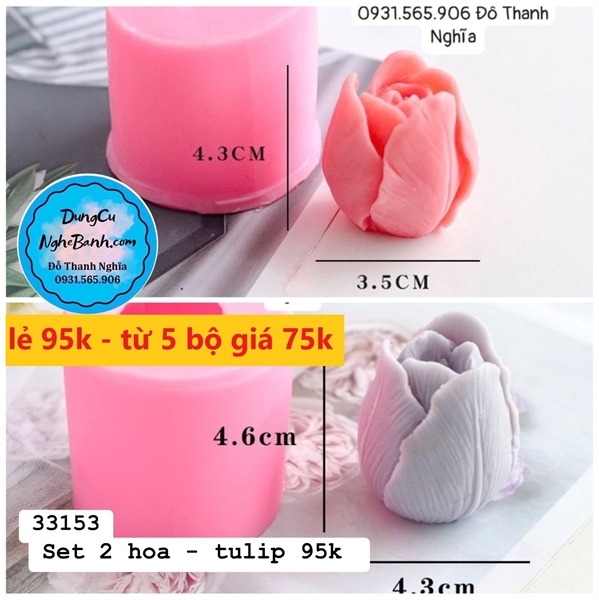 Khuôn Silicon - Hoa Tulip - SL95 - Set 2 - 4.3-4.6cm