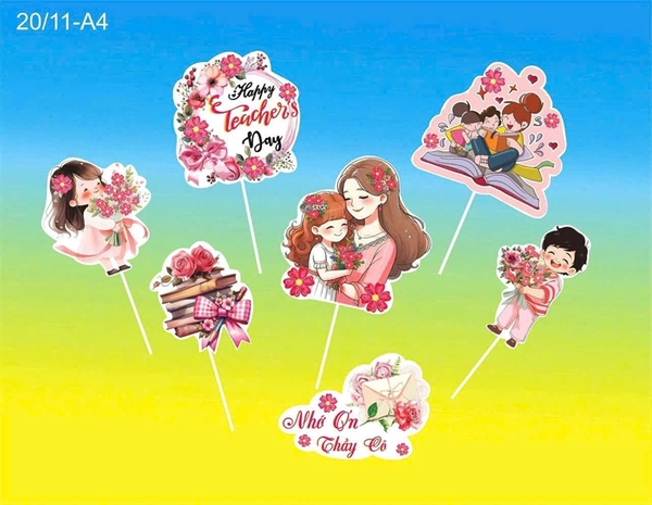 PKC-Set Cắm Giấy 20/11 Phụ Kiện Trang Trí Bánh - 20/11 mã a4