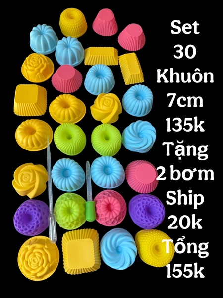 Set 30 Khuôn 7CM Hoa Thuỷ Tinh - Bánh Da Lợn - Rau Cau Cup Set