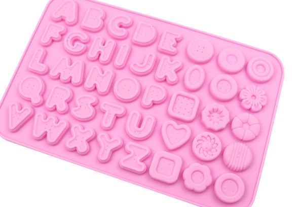Khuôn Silicon - Chữ Cái IN - Viền Nút Hoa Tim Vuông - 2cm