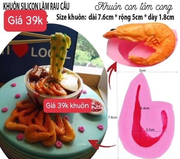 Khuôn Silicon - Biển - Tôm - 7.6cm Cong