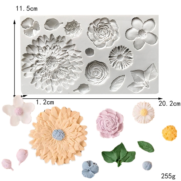 Khuôn Silicon - Hoa Hướng Dương - Mặt Vĩ Kèm Cúc 12c