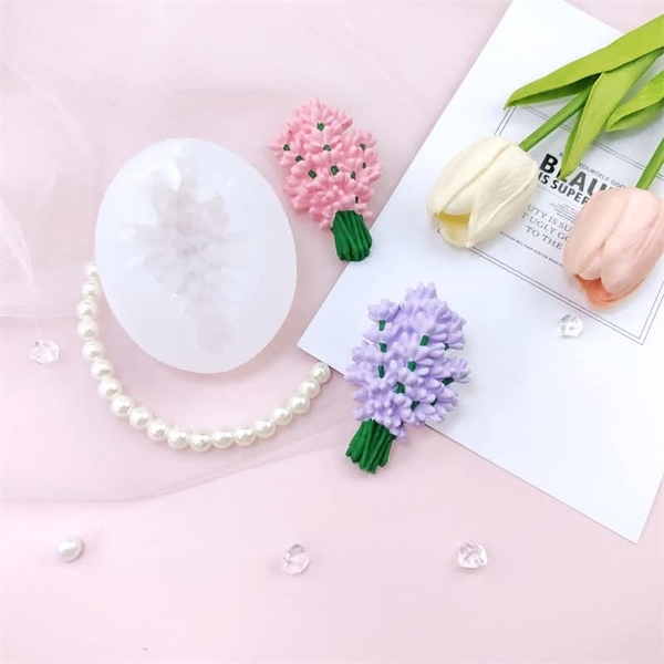 Khuôn Silicon - Chùm Hoa Cúc Lavender - Kèm Cành 7.8cm