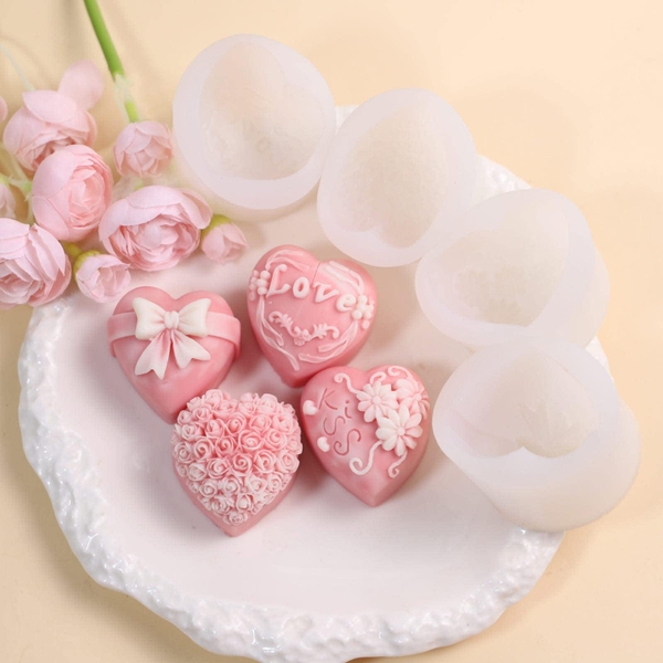 Khuôn Silicon - Trái Tim Kiểu - Set 4 Tim Love Hoa