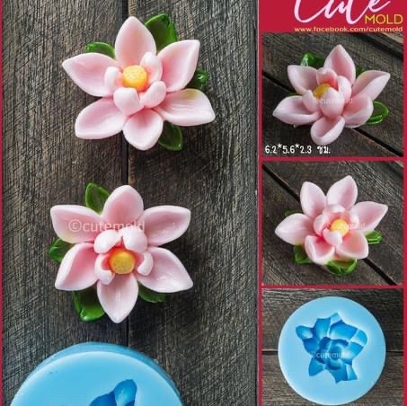 Khuôn Silicon - Hoa Sen Thái Nở - Sen 6.4cm Kèm Lá