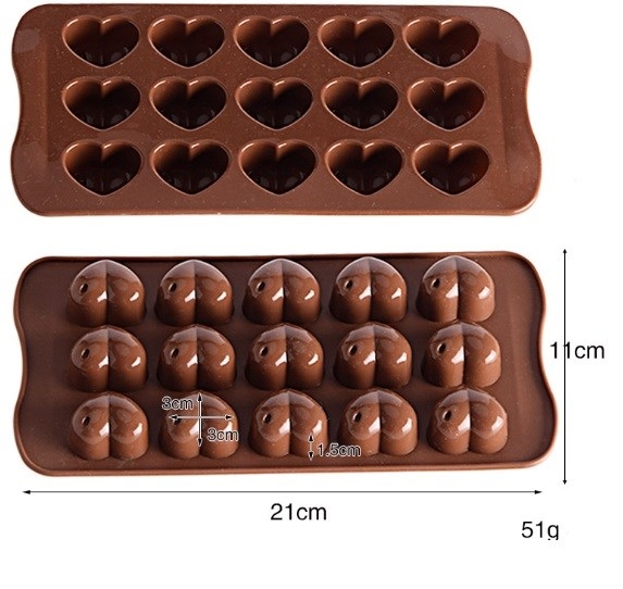Khuôn Silicon - Trái Tim Kiểu - 15c Tim Trơn
