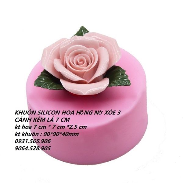 Khuôn Silicon - Hoa Hồng Kèm Lá 6Cm