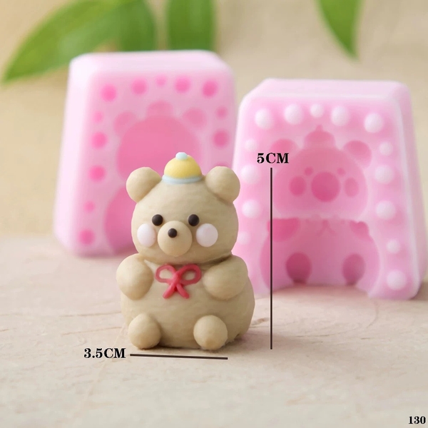 Khuôn Silicon - Động Vật - Gấu Đội Nón 2 Mảnh 5cm Chuông